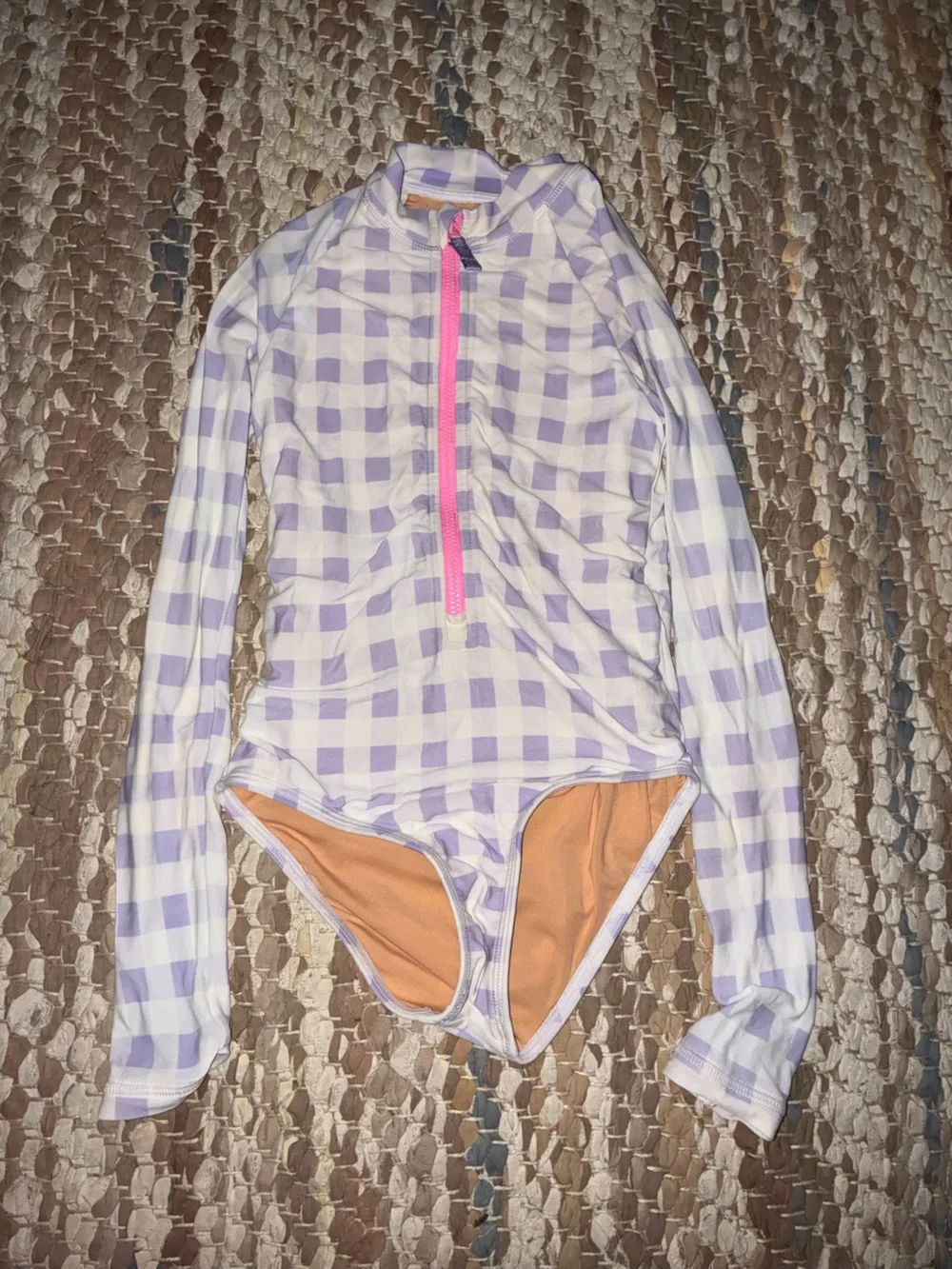 Crewcuts Lavender Gingham Long-Sleeve Rashguard with Pink Zip